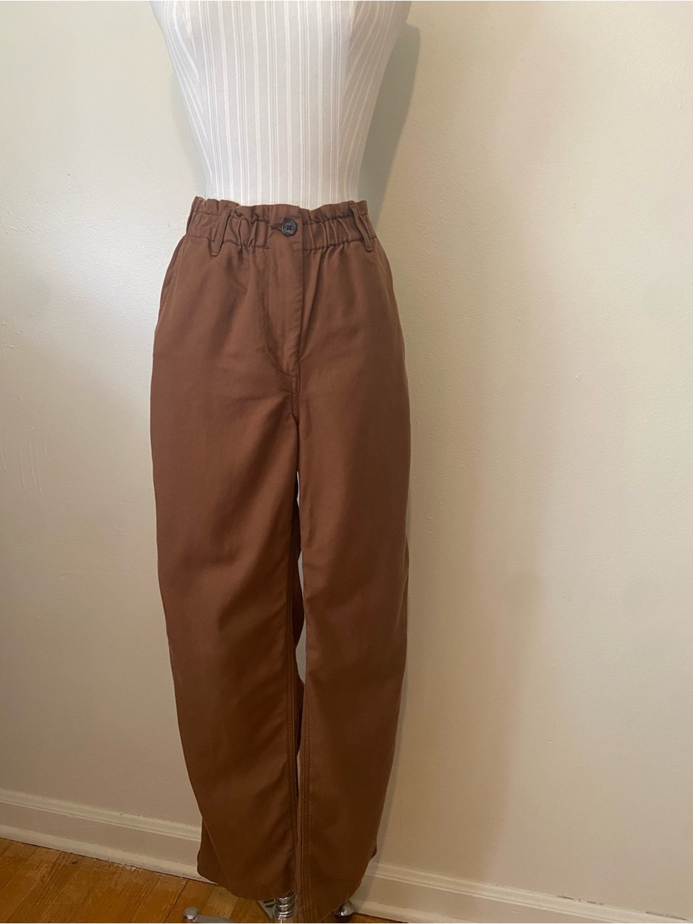 GAP Women's Brown Elastic-Waist Straight-Leg Trousers